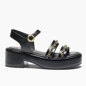 Chanel  style Black Sandals with Gold Chain Detail